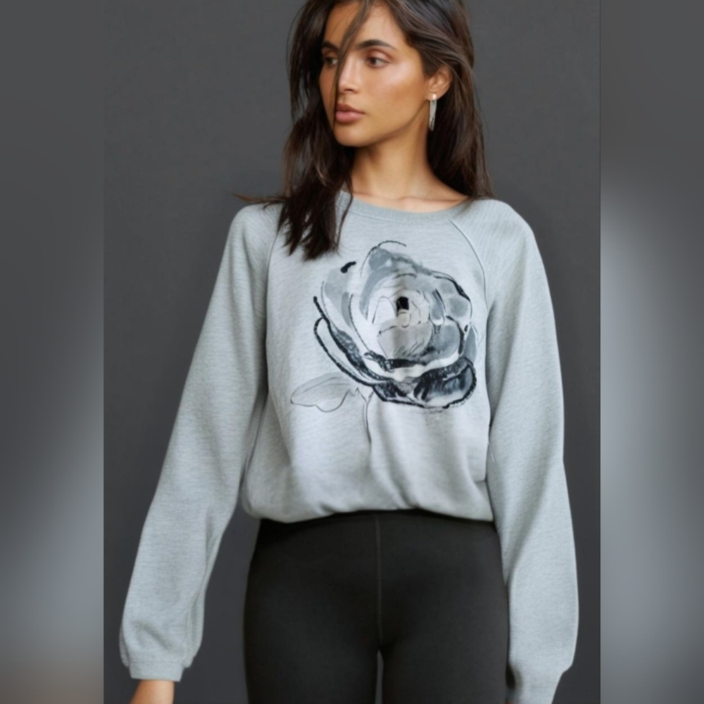 Abercrombie & Fitch Gray Crop Graphic Rose Sweatshirt